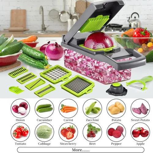 Vegetable cutter - Slicer cutter - Fruit cutter - Slicer - Chopper - Multifunctional cutter - 16 in 1 cutter - Dicer - Manual cutter - Onion chopper - Vegetable chopper slicer - 16 in 1 slicer cutter - peeler - Best tool for fruits/Vegetables